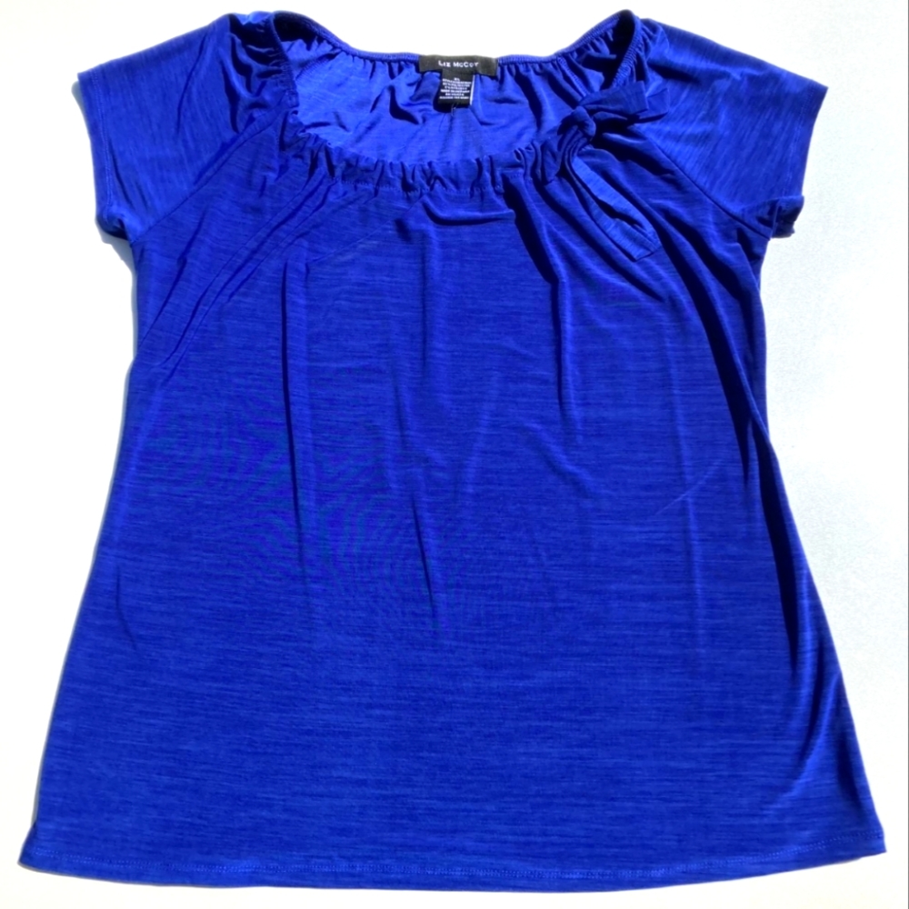 Liz McCoy Blue Ribbon Bow Tie Blouse Top Size XL